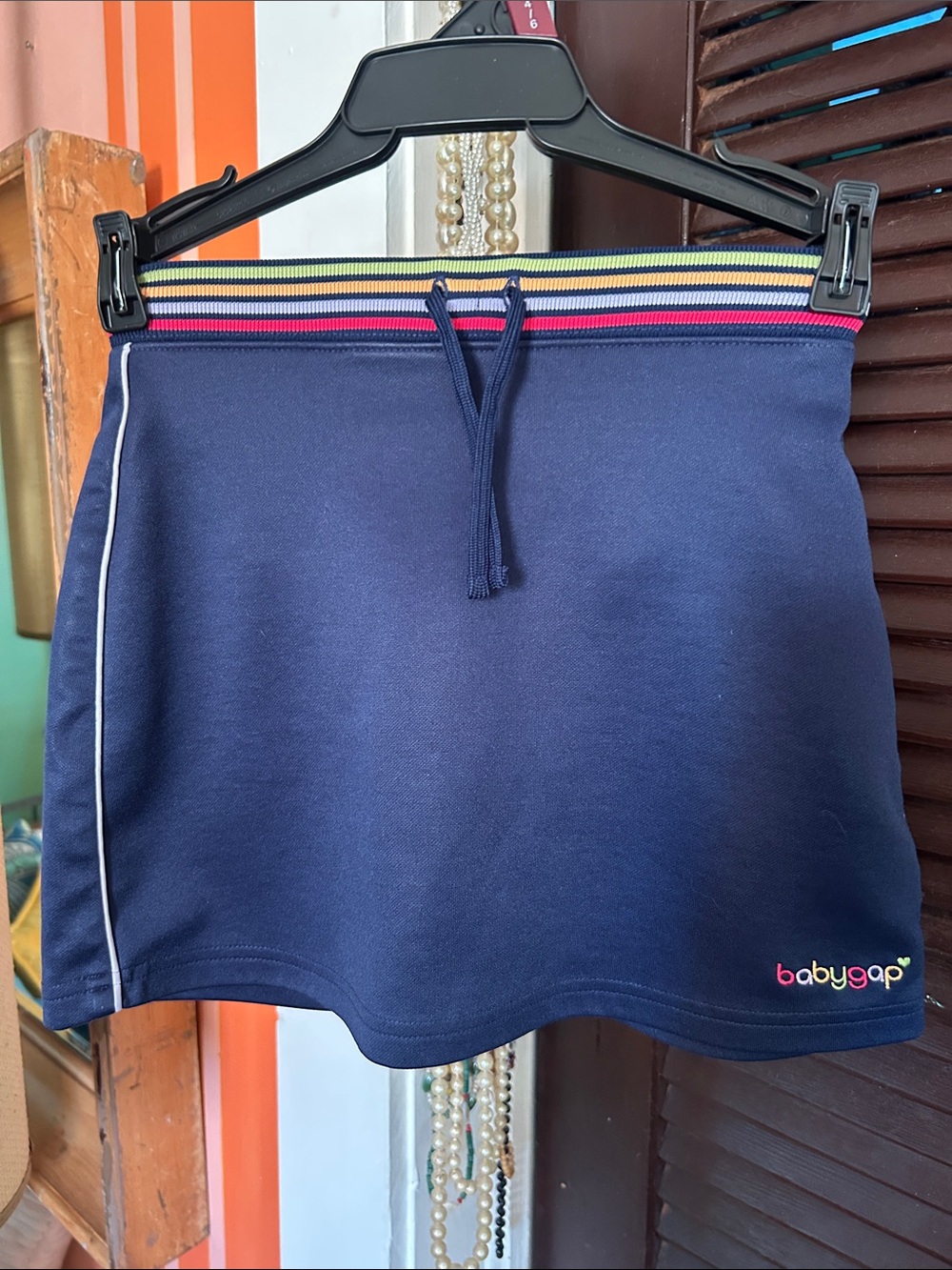 GAP Navy Knit Mini Skirt with Rainbow Stripe Waistband